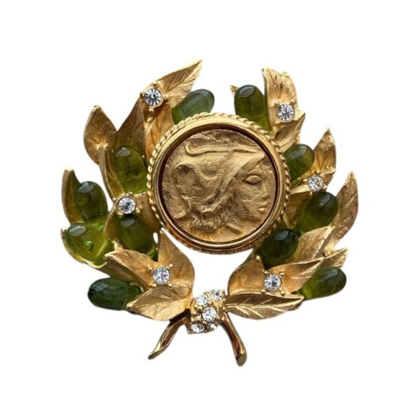 Camrose & Cross Jewelry - Vintage JBK Jackie Kennedy Greek Gold Coin Brooch Camrose & Kross Signed in box